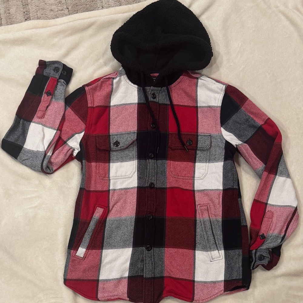 Express Plaid Mens Flannel Jacket with Hood. Size Medium. Excellent Condition
